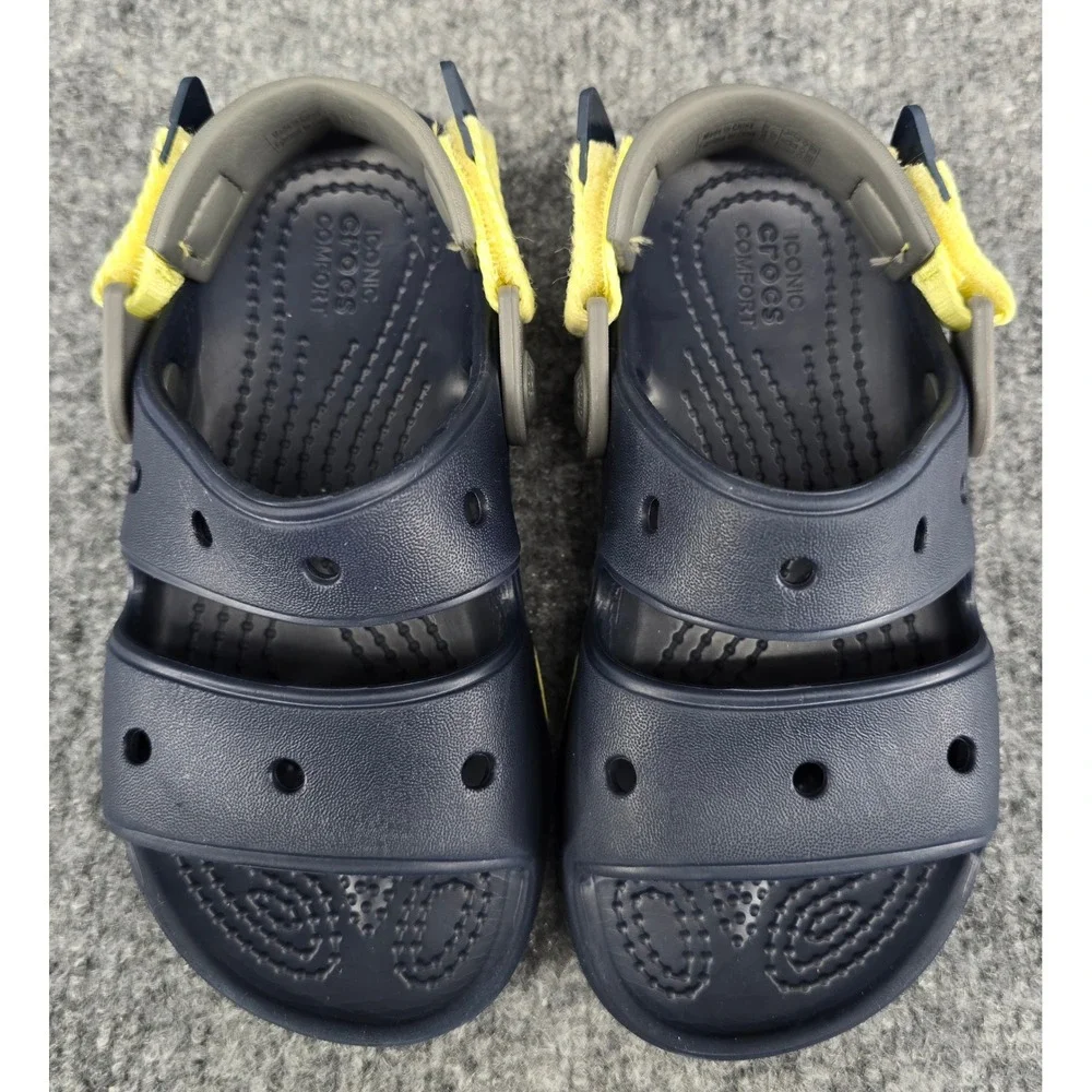 Crocs Little Kids Classic All Terrain Sandals Sz 12 Navy Yellow Heel Strap Beach